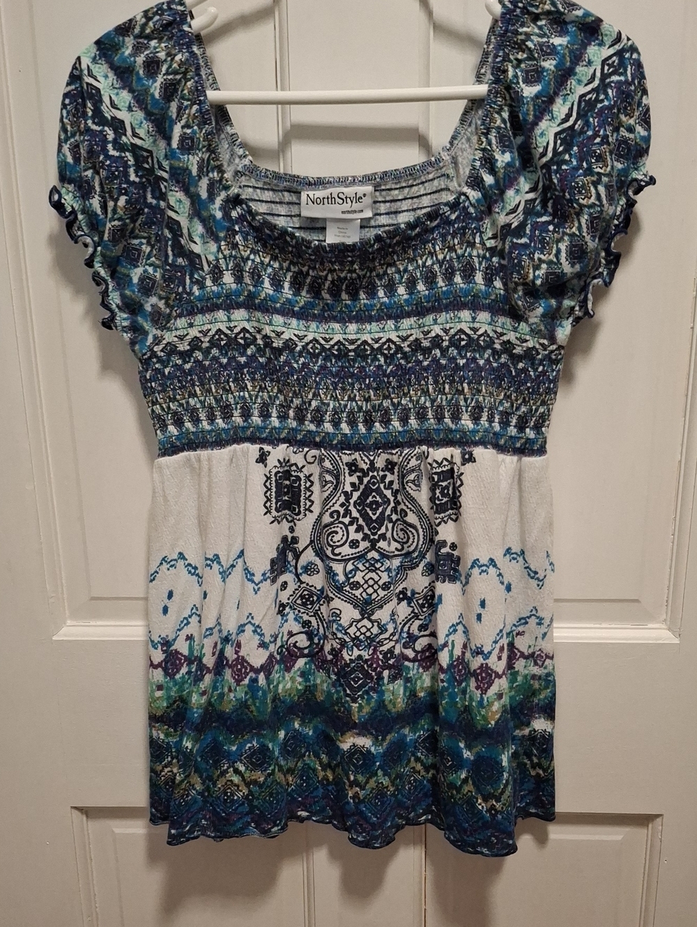 NorthStyle Teal, Blue & White Smocked Tunic
